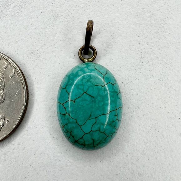 Bronze Tone Faux Turquoise Cabochon Pendant - Picture 3 of 4
